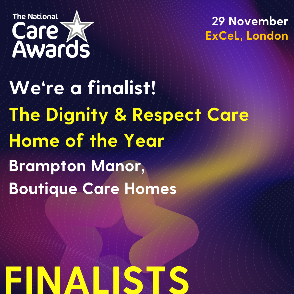 Brampton Manor shortlisted as a Finalist for Dignity and Respect Care Home of the Year at the National Care Awards 2024